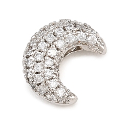 Platinum Brass Micro Pave Cubic Zirconia Pendants, Moon Charms, Rack Plating, Long-lasting Plated, Cadmium Free & Lead Free, Platinum, 11.5x9.5x5mm, Hole: 3X2mm