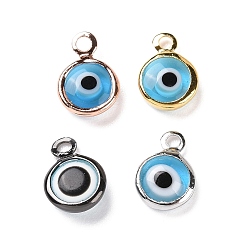 (52) Непрозрачная лаванда Подвески ручной работы сглаз, с латунной фурнитурой , плоско-круглые, синие, разноцветные, 10x6.5x3 мм, отверстие : 1.5 мм