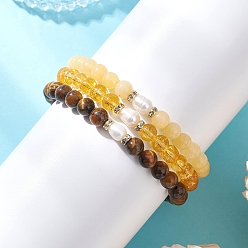 Смешанные камни Женские эластичные браслеты из натуральных и синтетических смешанных драгоценных камней и культивированного пресноводного жемчуга, круглые, бусины : 6~7 мм, внутренний диаметр: 1.97 дюйм (5 см)