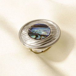 Нержавеющая Сталь Цвет 304 Открытые кольца-манжеты из нержавеющей стали с натуральными ракушками для женщин, круглые, зеркальная полировка, цвет нержавеющей стали, 30 мм, внутренний диаметр: 17 мм