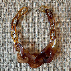 Сиена Модные ожерелья из овальных звеньев из смолы, для украшения свитера, золотые, цвет охры, 15.75 дюйм (40 см)