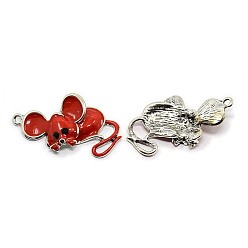 Red Mouse Antique Silver Tone Alloy Enamel Pendants, Red, 29x45x6mm, Hole: 2mm