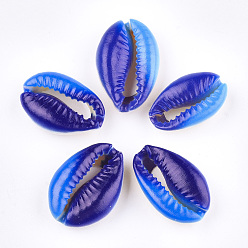 Colorful Printed Cowrie Shell Beads, No Hole/Undrilled, Royal Blue, 20~25x13~17x7~8mm