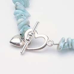 Larimar Natural Larimar Beaded Bracelets, with Alloy Toggle Clasps, Heart, 8-1/4 inch(208mm)