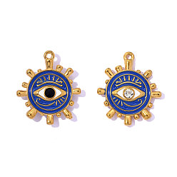Темно-Синий 304 нержавеющей стальной эмали подвески, сглаз с амулетами солнца, ионное покрытие (ip), зеркальная полировка, реальный 18 k позолоченный, темно-синий, 21x18 мм, отверстие : 1.4 мм