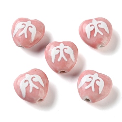 Светло-Коралловый Печатные ручной фарфоровые бусы, сердце с узором в виде голубя, свет коралловый, 15.5~16x16.5~17x9.5~10 мм, отверстие : 1.6 мм