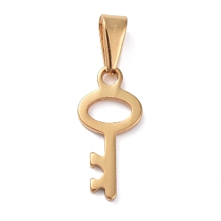 Golden 304 Stainless Steel Pendants, Key, Golden, 20.5x10x1.5mm, Hole: 8x3mm