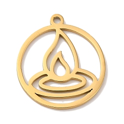 Настоящее золото 18K 304 подвески из нержавеющей стали, лазерная резка, Очарование символа стихии огня, реальный 18 k позолоченный, 17x15x1 мм, отверстие : 1 мм