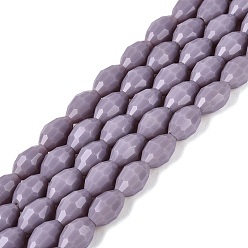 Medium Purple Opaque Solid Color Glass Beads Strands, Rice, Faceted, Medium Purple, 8~9x5~6mm, Hole: 0.9~1mm, about 67~68pcs/strand, 22.83~23.62 inch(58~60cm)