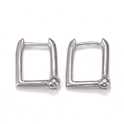 Echt platiniert (Schmuckpartys im Fabrikverkauf) Huggie-Creolen aus Messing, langlebig überzogen, Rechteck, Echt platiniert, 15.5x12.5x3.5 mm, Stift: 0.8 mm