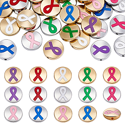 (52) Непрозрачная лаванда 56 шт 14 стили сплава эмалевые бусины, плоские круглые с информационно лентой, разноцветные, 14x1.5~3.5 мм, отверстие : 1 мм, 4 шт / стиль