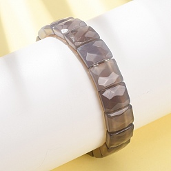 (946F)Морозный цвет внутри  Жонкиль / Непрозрачная зеленая подкладка Эластичные браслеты из натурального черного агата, подходящие как для мужчин, так и для женщин., прямоугольник граненый, бусины : 12x10x6 мм, внутренний диаметр: 2.24 дюйм (5.7 см)