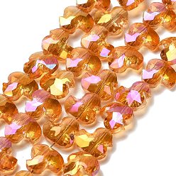 Темно-Оранжевый Стеклянные бусины с гальваническим покрытием , утка, граненые, темно-оранжевый, 9x10x5 мм, отверстие : 0.9 мм, около 50 шт / нитка, 17.72'' (45 см)