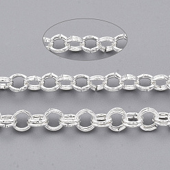 Серебро Роло железа цепи, двойные цепи ссылка, несварные, с катушкой, серебряные, ссылка: 3.6x0.5 mm, около 164.04 футов (50 м) / рулон