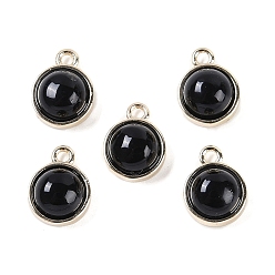 Black Onyx Подвески из натурального черного оникса (окрашенные и нагретые), с золотистым покрытием стойки из латуни, плоско-круглые, 9.8x7.5x4.3 мм, отверстие : 1.2 мм