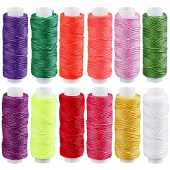 Couleur Mélangete 12 rouleaux 12 couleurs cordon torsadé rond en polyester ciré, cordon micro macramé, pour les projets en cuir, reliure, couleur mixte, 0.55mm, environ 32 yards (30m)/rouleau, 1 rouleau / couleur