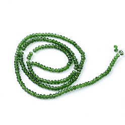 Green Transparent Glass Beads Strands, Faceted, Rondelle, Green, 3x2mm, Hole: 0.5mm, about 160~165pcs/strand, 15.35 inch~15.75 inch(39~40cm)
