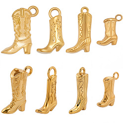 Настоящее золото 18K 8 шт 4 стили 304 подвески из нержавеющей стали, ковбойские сапоги амулеты, реальный 18 k позолоченный, 15~21.5x10~16x4~6 мм, отверстие : 1.5~2.8 мм, 2 шт / стиль