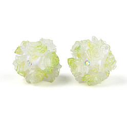 Зелено-Желтый Бусины из полимерной глины со стразами и рельефными смоляными розами, для телефонных цепей, кукольные брелоки и украшения для сумок, зеленый желтый, 22~26 мм, отверстие : 2~2.5 мм