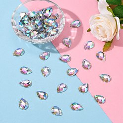 Clear AB Imitation Taiwan Acrylic Rhinestone Cabochons, Flat Back, Faceted Teardrop, AB Color, Clear AB, 18x13x4mm, about 500pcs/bag