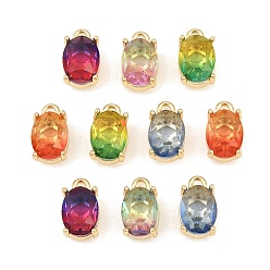 Color mezclado Colgantes de latón y cristal con degradado de color, encanto ovalado, facetados, color mezclado, 10x6x5 mm, agujero: 1.2 mm