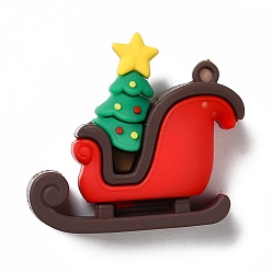 Red PVC Plastic Pendants, Christmas Sleigh, Red, 42x41.5x18mm, Hole: 3mm