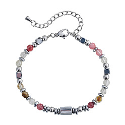 Стеклянный Камень Арбуза Браслеты из искусственного камня в виде арбуза, стекла и бусин из нержавеющей стали для женщин, круглый и дисковый, 6.50 дюйм (16.5 см) ~ 6.69 дюйм (17 см)