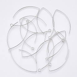 Платина Латунные крючки для сережек, с горизонтальной петлей, без никеля , платина, 45~48x17~23x0.8 мм, отверстие : 2 мм, 20 датчик, штифты : 0.8 мм