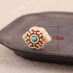 Blume Buchsbaumperlen, mit synthetischen Türkis, Blume, 13x17x9 mm
