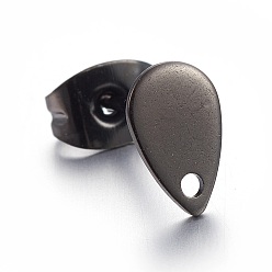 Electrophoresis Black 304 Фурнитура для сережек-гвоздиков из нержавеющей стали с ионным покрытием (IP), с плоской пластиной, слеза, электрофорез черный, 8x5x0.6 мм, отверстие : 1.2 мм, штифты : 0.7 мм