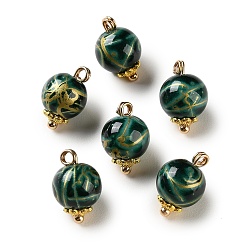 Зеленый Сплав со стеклянными подвесками, круглые подвески, волочильных стиле, золотые, зелёные, 16.5x10.5 мм, отверстие : 2.5 мм