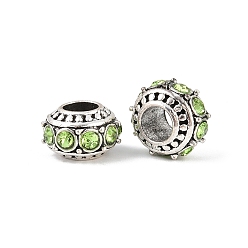 Перидот Европейские бусины, сплав, стразы , RONDELLE большие шарики отверстия, перидот, 11x7 мм, отверстие : 4.5 мм