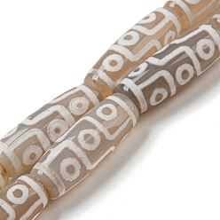 Светло-коричневый Тибетского стиля DZI бисер нитей, натуральные и крашеные шарики агата, рис с рисунком 9-глазков, загар, 30x11 мм, отверстие : 2~2.5 мм, около 10 шт / нитка, 12.01'' (30.5 см)