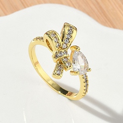 Золотой Открытые кольца манжеты из латуни с микропаве и кубическим цирконием, бантом, без кадмия и без свинца, стойки покрытие, долговечный, золотые, 13 мм, внутренний диаметр: 18 мм