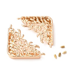 Light Gold Halterung aus Zinklegierung, Eckenschutz aushöhlen, mit Schraube, Licht Gold, 47x47x7 mm, Bohrung: 2.5 mm