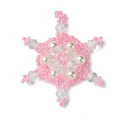 Pink Рождественские бусины бисерные подвески, подвески в виде снежинок, розовые, 41x4 мм, отверстие : 3 мм