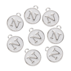 Letter N Alloy Pendant Cabochon Settings, For Enamel, Cadmium Free & Lead Free, Flat Round with Letter, Platinum, Letter.N, 14x12x2mm, Hole: 1.5mm