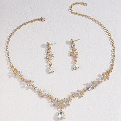 Золотой Комплекты серег-гвоздиков и ожерелий из сплава со стразами для женщин, слеза и лист, золотые, 470 мм