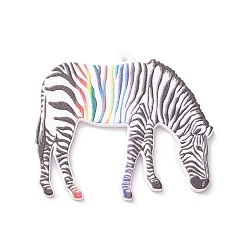 Colorful Opaque Acrylic Pendant, Zebra Charm, Colorful, 34x40x2mm, Hole: 1.1mm