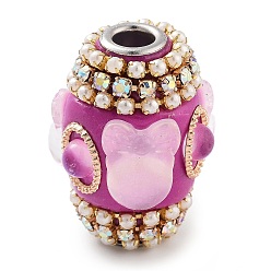 Камелия Индонезийские бусины ручной работы, с железом, смола и АБС-пластик, овал с формой кошки, камелия, 28x21 мм, отверстие : 4.8 мм