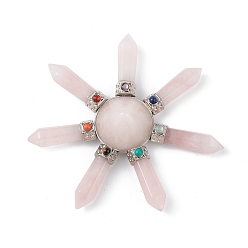 Розовый Кварц Чакра природный розовый кварц энергетическая башня пирамида, 7 точечная башня, шестигранная призма, орнамент, излучатель энергии для медитации, 101~106x20.5 мм