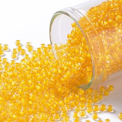 (974) Inside Color Crystal/Sunflower Yellow Lined  TOHO Round Seed Beads, Japanese Seed Beads, (974) Inside Color Crystal/Sunflower Yellow Lined , 11/0, 2.2mm, Hole: 0.8mm, about 5555pcs/50g