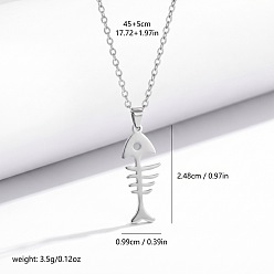 Stainless Steel Color 201 Stainless Steel Fishbone Pendant 304 Stainless Steel Cable Chain Necklaces, Tarnish Free, Stainless Steel Color, 17.72 inch(45cm)