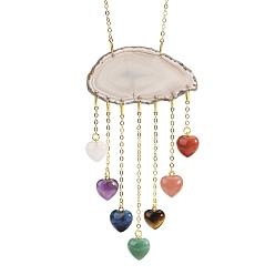 Белый Подвески из кусочков натурального агата, с гексаграммой/сердцем из смешанных драгоценных камней, белые, 210 мм