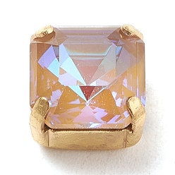 Сочный Персик Шить на горный хрусталь, флуоресцентный стиль мокко, стекло горный хрусталь, с золотыми тонами латунных зубьев, аксессуары для одежды, граненые, квадратный, сочный персик, 8x8x6 мм, отверстие : 1 мм