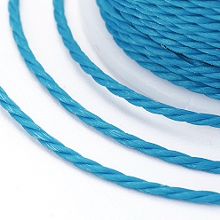 Cyan Round Waxed Polyester Cord, Taiwan Waxed Cord, Twisted Cord, Cyan, 1mm, about 12.02 yards(11m)/roll