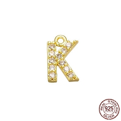 Letter K Подвески из настоящего 18k позолоченного 925 стерлингового серебра с прозрачным микропаве и цирконием, Начальная буква, Письмо K, 9x5.5x1.5 мм, отверстие : 0.9 мм