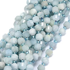 Aquamarine Natural Aquamarine Beads Strands, with Seed Beads, Faceted, Bicone, Double Terminated Point Prism Beads, 5~7x6mm, Hole: 0.8mm, about 48pcs/strand, 15.55 inch(39.5cm)