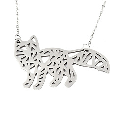 Stainless Steel Color Non-Tarnish 201 Stainless Steel Pendant Necklaces, with Cable Chains, Fox, Stainless Steel Color, 17.7 inch(45cm), 2mm, Fox: 25.5x44x1mm