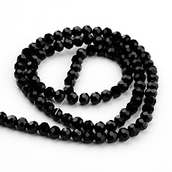 Black Transparent Glass Bead Strands, Imitate Austrian Crystal, Faceted(32 Facets), Round, Black, 6mm, Hole: 1mm, about 96~98pcs/strand, 20~21 inch